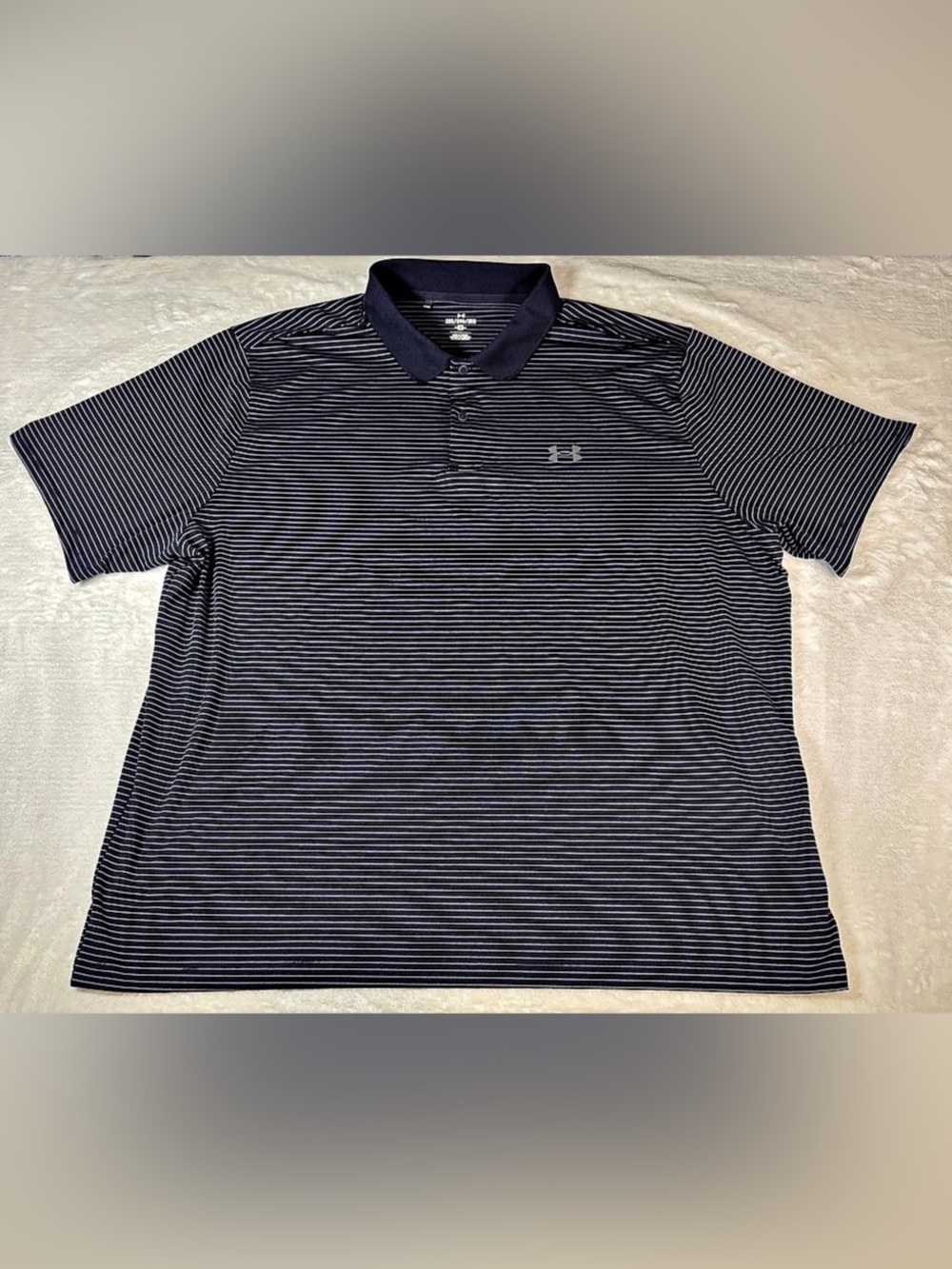 Under Armour Men’s 3XL Loose Fit Golf Polo Navy Blue White Stripe Performance